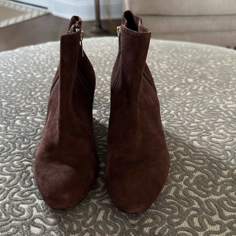 Coach Maya Suede Polished Calf Ankle Wedge Boots Brown Size 7. NWOT - Picture 1 of 12